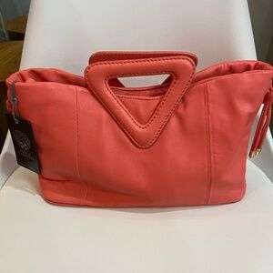 VINCE CAMUTO Etta Triangle Coral Leather Handbag with Strap. New with tags!